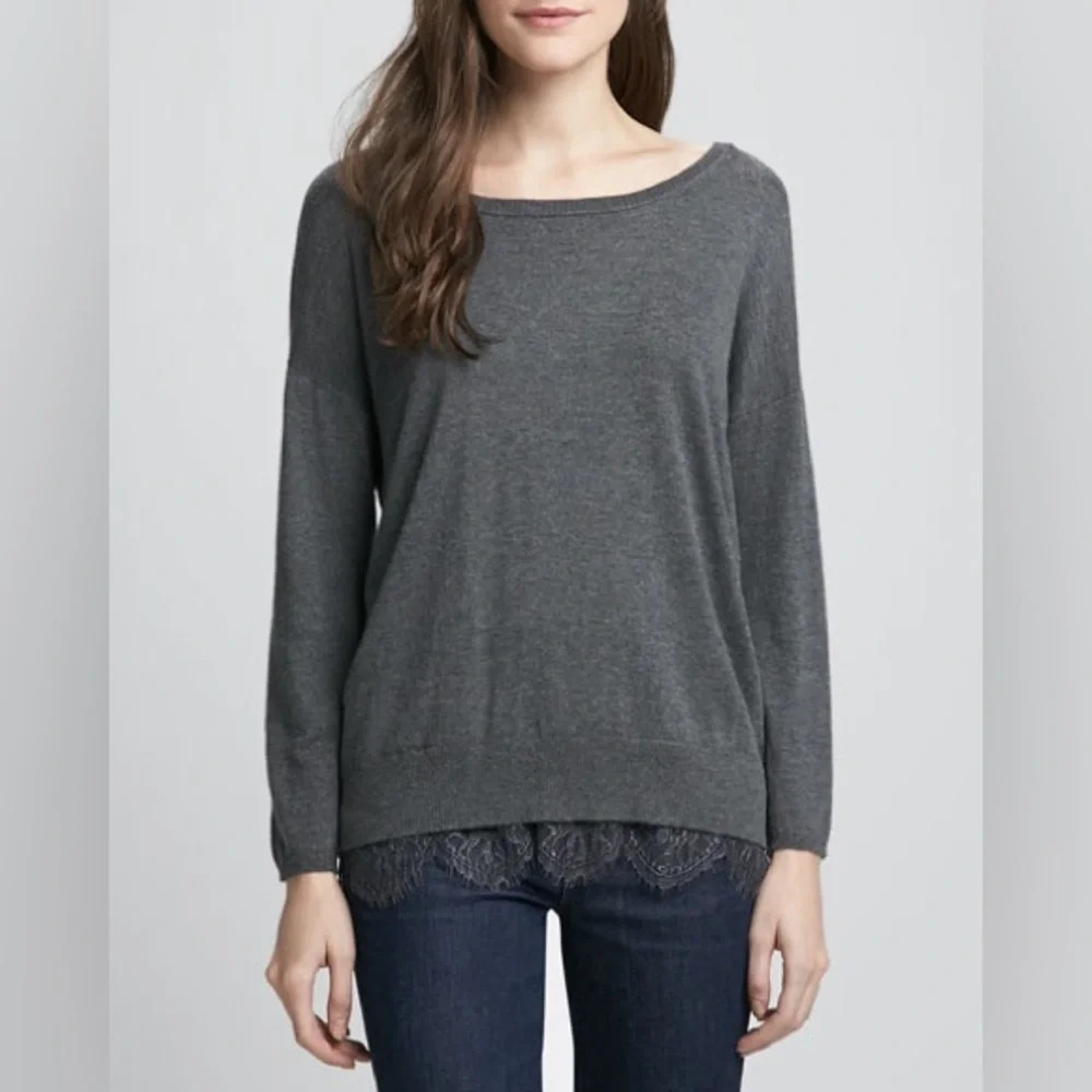 Joie Wool Cashmere Lace Hem Sweater Grey Pullover Size XS